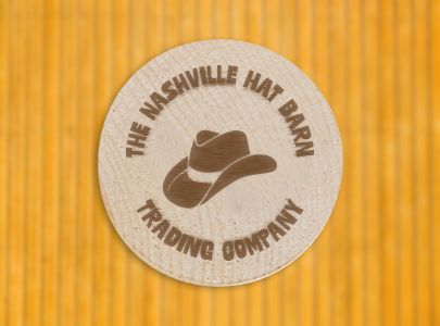 Custom Printed Drink Token with The Nashville Hat Barn Trading Company logo for Nashville, Tennessee. Beige coater printed with The Nashville Hat Barn Trading Company logo