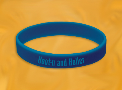 Custom Imprinted Wristband for Nashville, Tennessee. Blue Hoot-n and Holler wristband