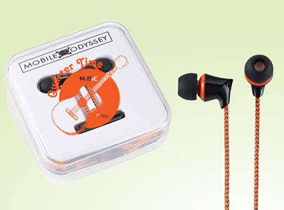 red and black earbuds