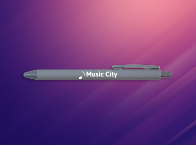 Custom Decorated Bold Pen for Nashville, Tennessee. Grey retractable pen imprinted with Music City logo on barrel for Nashville, Tennessee.