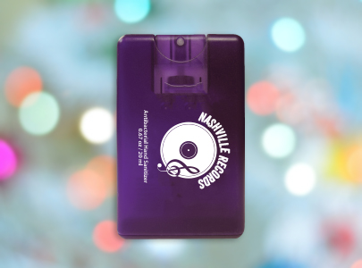 Sanitizer spray Sanitizer shaped like a credit card, printed with Nashville Records logo
